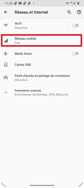 Configuration d’un point d’accès Internet (APN)